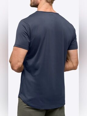 CUTS Men's AO Henley Curve-Hem Short-Sleeve Crew Neck Shirt XL Pacific Blue